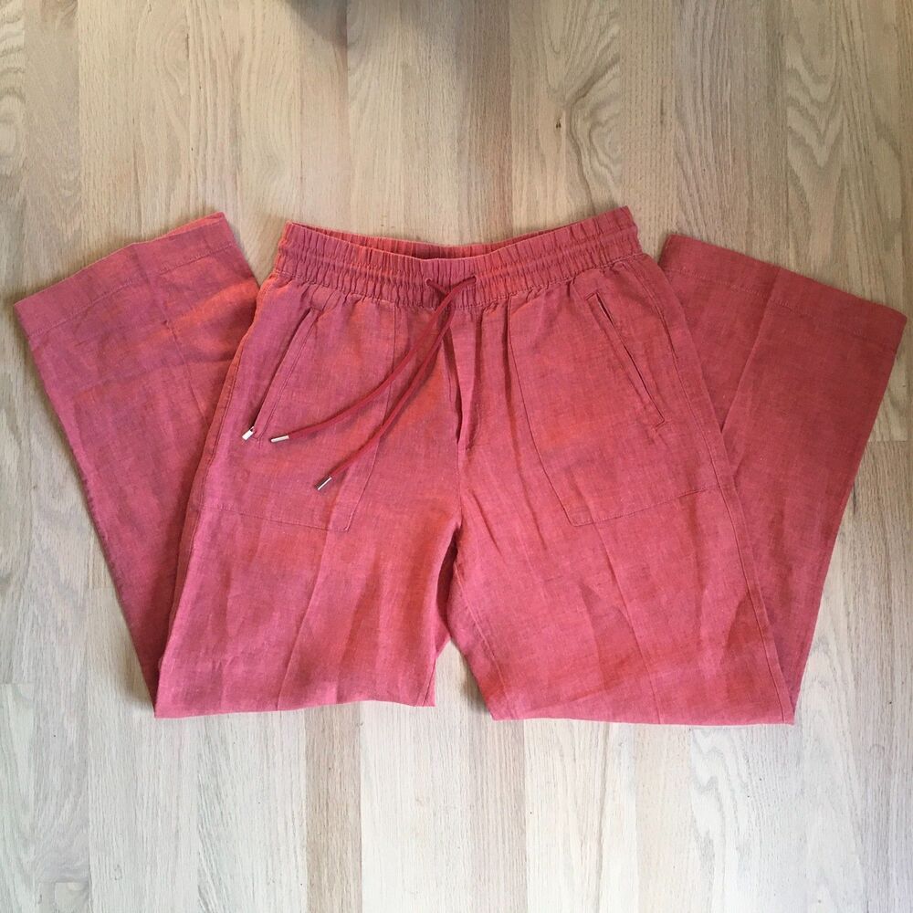 Athleta Pants Womens 8 Coral Wide Leg Drawstring Pull On Beach Resort Casual